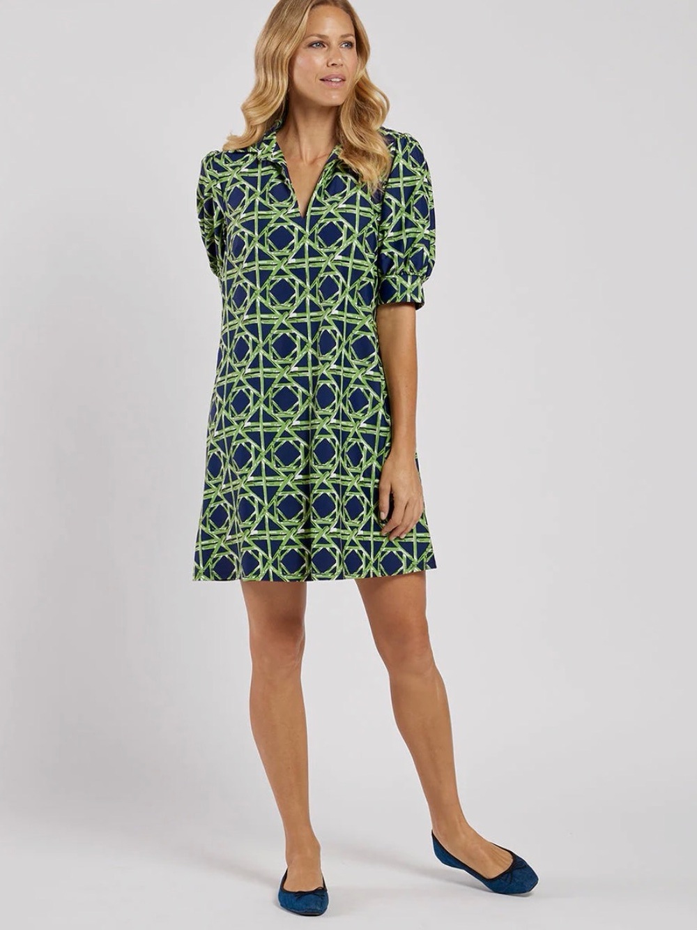 JUDE CONNALLY EMERSON DRESS - BAMBOO RATAN NAVY/GREEN Small